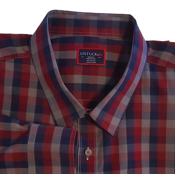 UNTUCKit Red and Blue Plaid Long Sleeve Button Up Shirt Men's 3XL - Picture 1 of 7